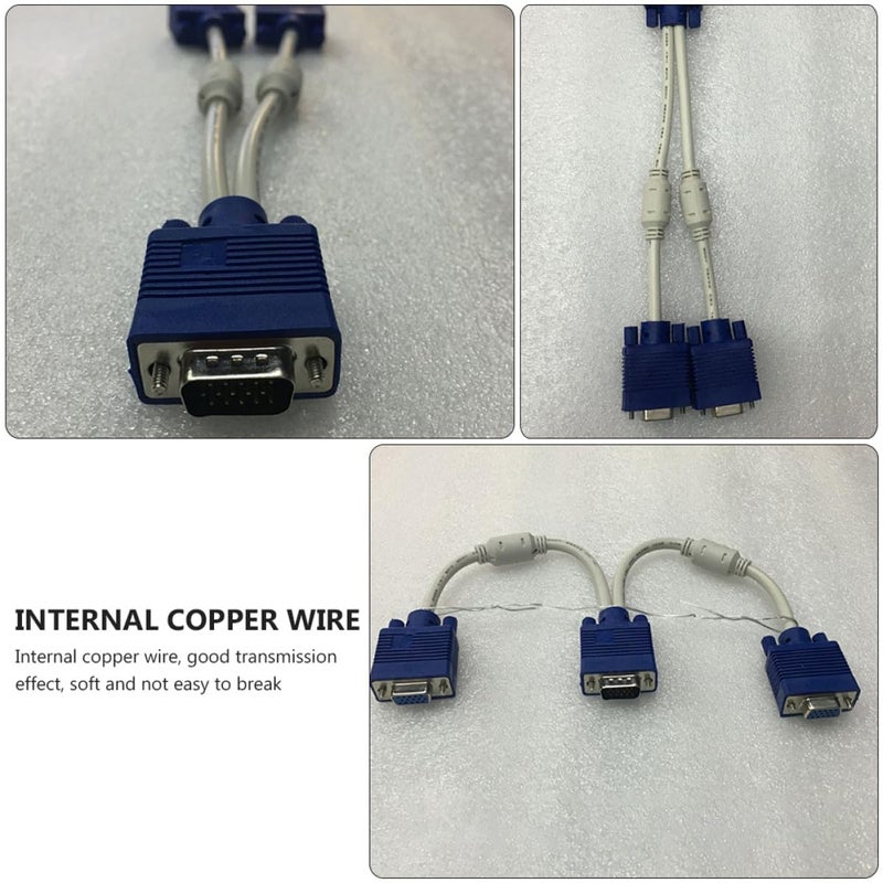 كابل مقسم VGA 0.3 متر ذكر إلى أنثى مزدوج محول لعرض شاشة مزدوجة 2 قطعة - Image 5